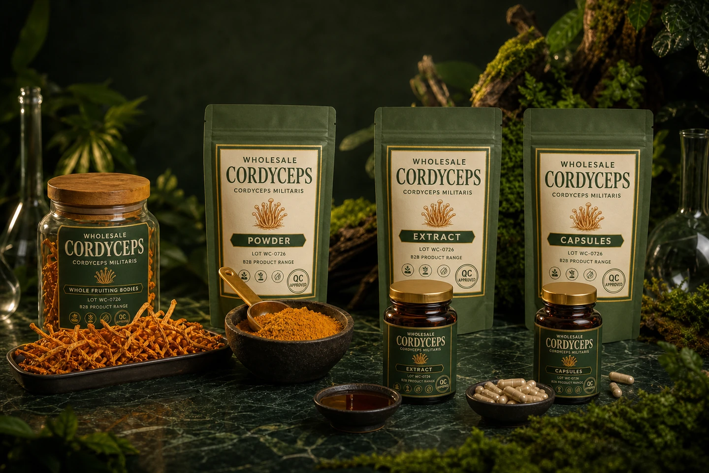 Whole, Powder, Extract and Capsules Across a Cordyceps Range - professional Cordyceps wholesale visual
